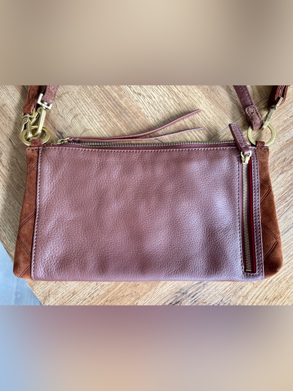 Hammitt Kyle Chocolate Diamond Suede Antique Gold Small Crossbody - Picture 5 of 15